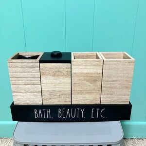 Rae Dunn Wooden Bath Organizer - Black and Tan